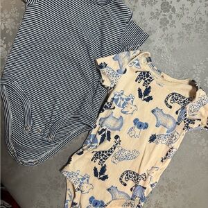 Carter's Cream and Blue Animal Print Baby Onesie Set